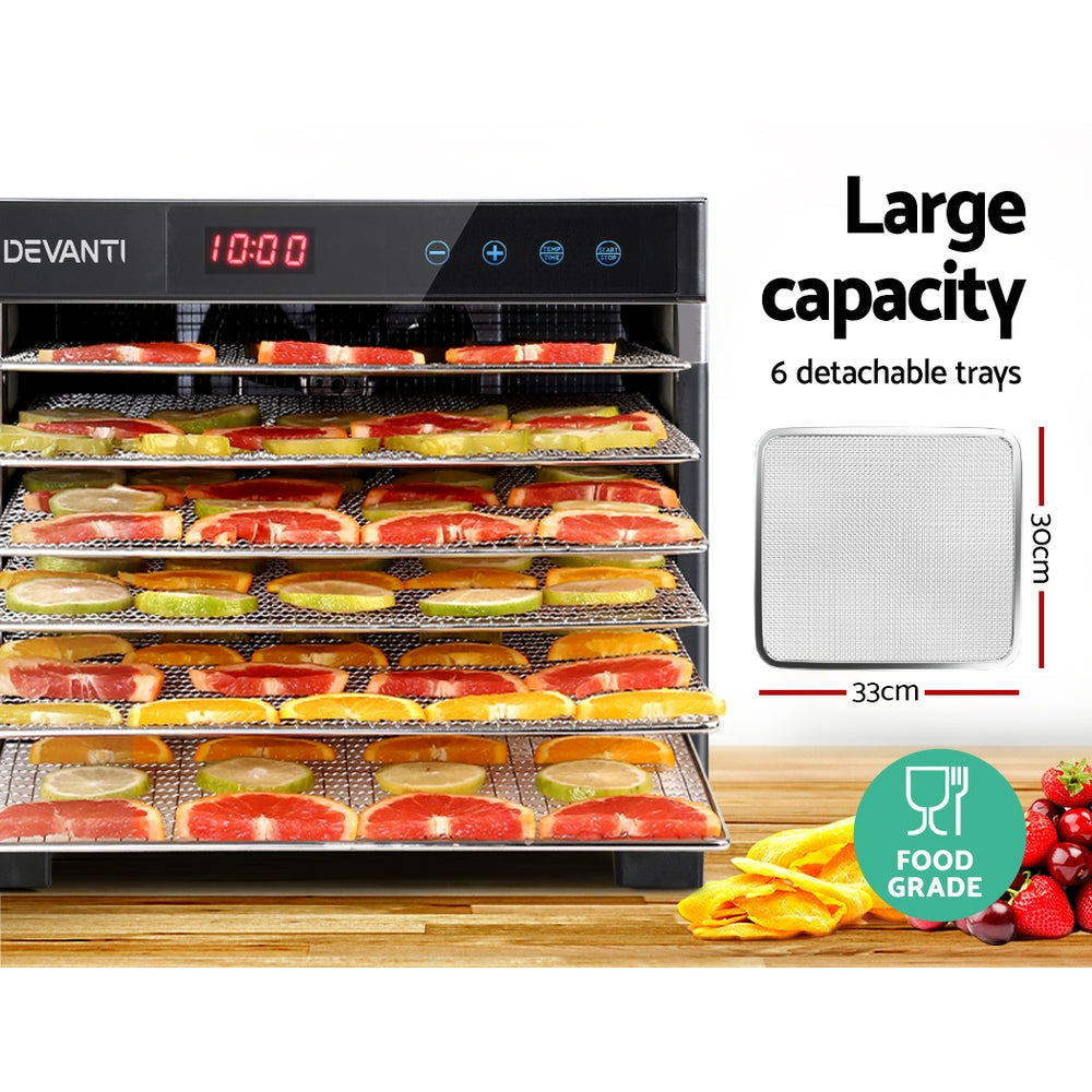 6 Tray Commercial Food Dehydrator Stainless Steel Beef Jerky Fruit Dryer - Homecoze