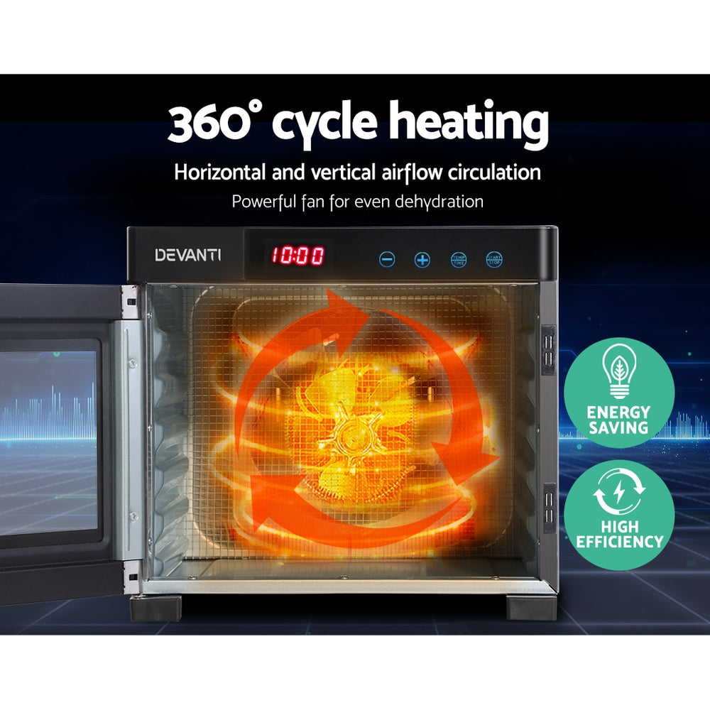 6 Tray Commercial Food Dehydrator Stainless Steel Beef Jerky Fruit Dryer - Homecoze