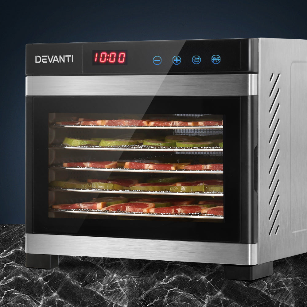 6 Tray Commercial Food Dehydrator Stainless Steel Beef Jerky Fruit Dryer - Homecoze