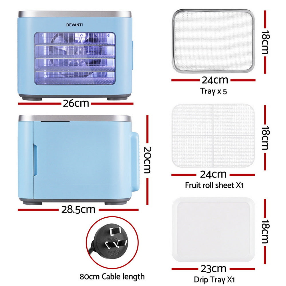 Mini 5-Tray Cocktail Fruit Dehydrator - Blue - Homecoze