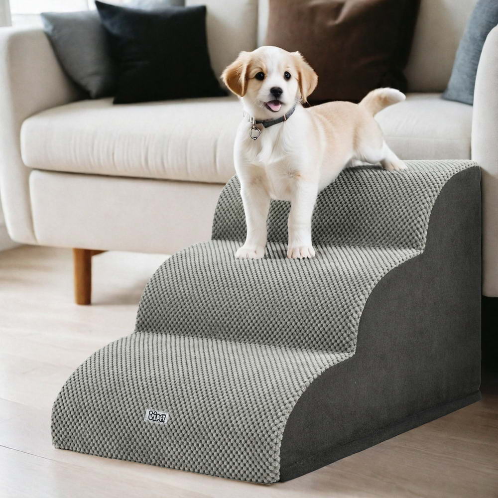 3 -Tier Foam Pet Steps Indoor Dog Ramp - Grey - Homecoze
