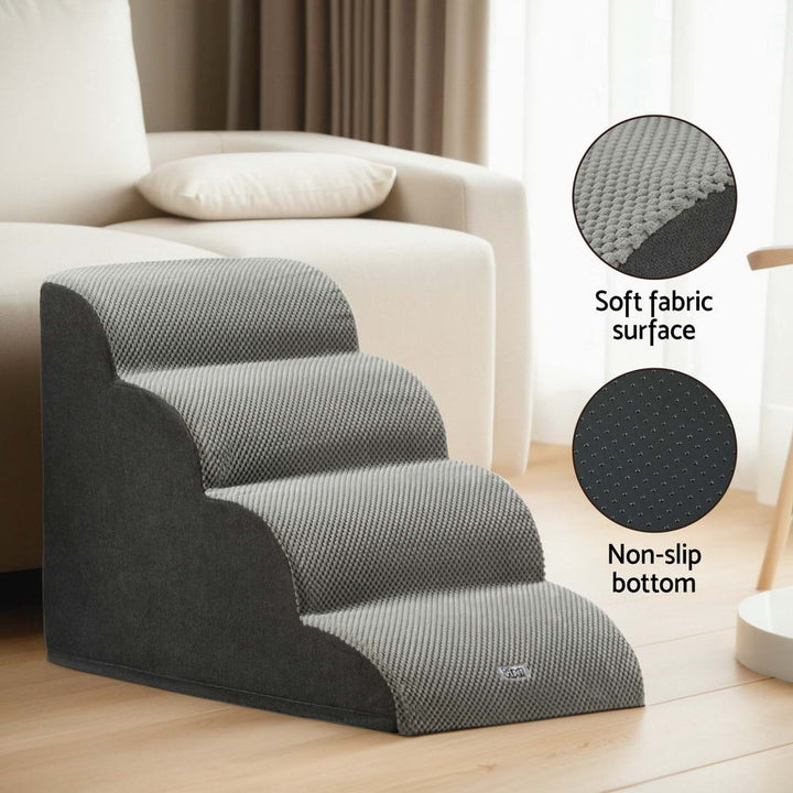 4 -Tier Foam Pet Steps Indoor Dog Ramp - Grey - Homecoze