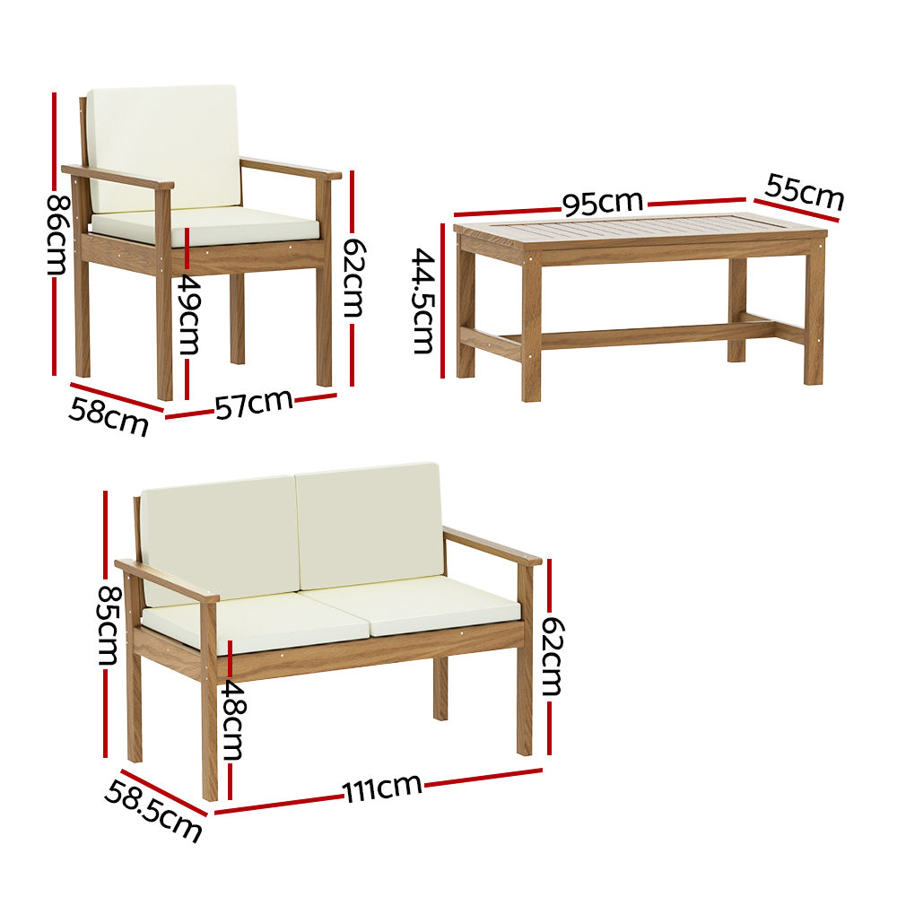 4PC Acacia Wood Outdoor Sofa Lounge Set - Homecoze