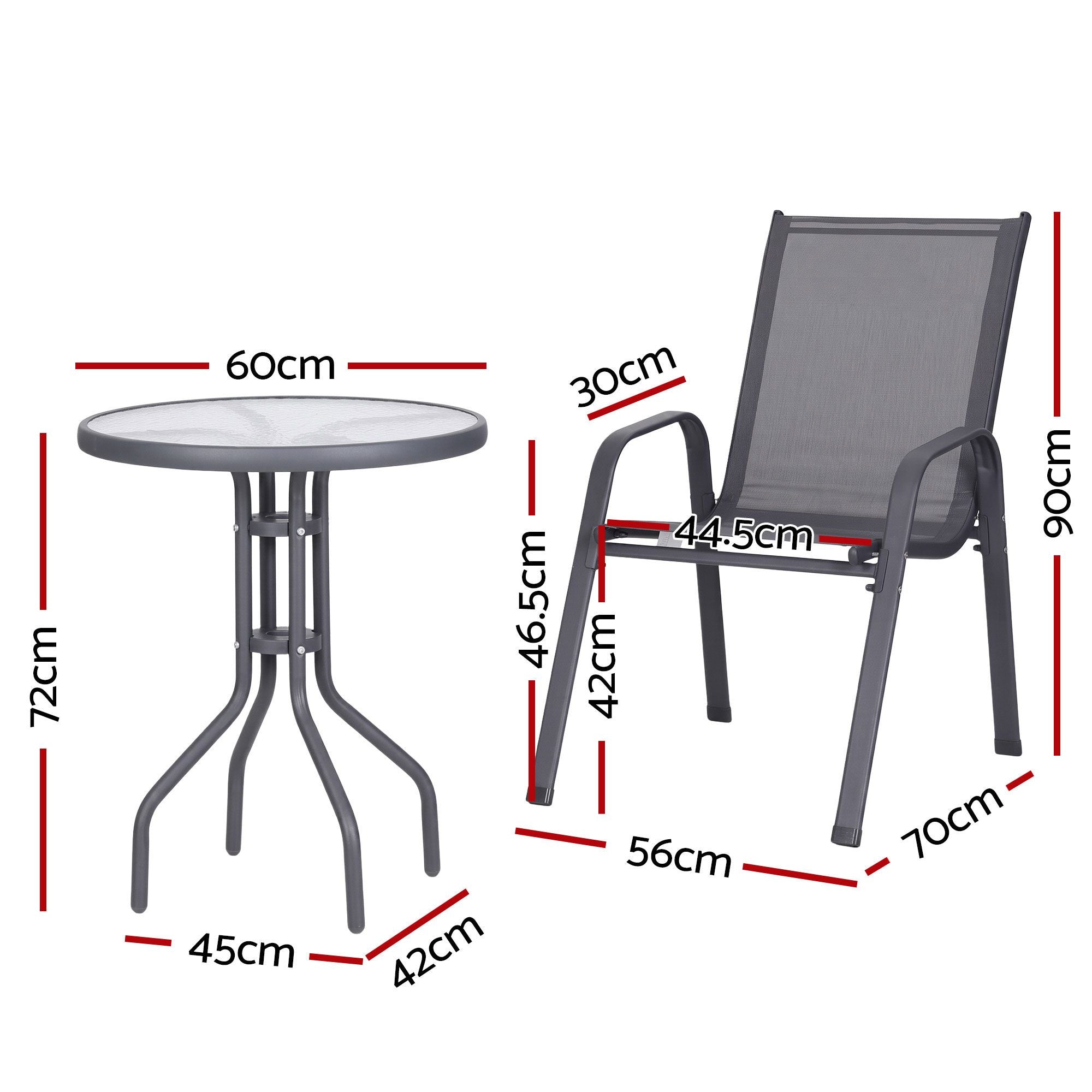 Carlton 2-Seater Stackable Outdoor Bistro Set – Grey
