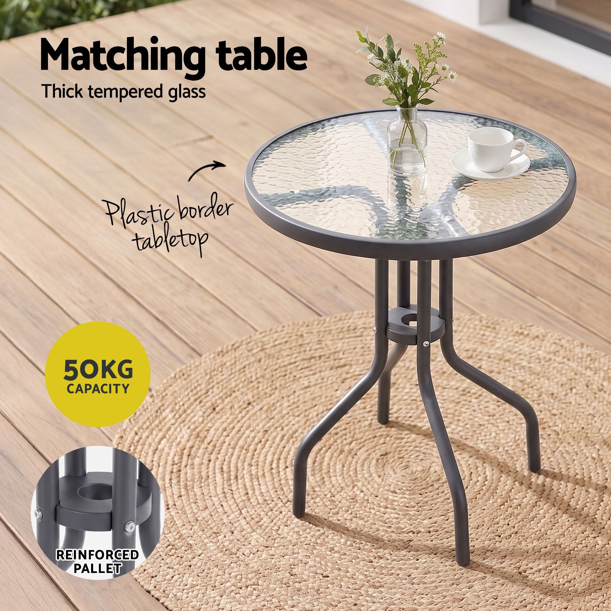 Carlton 2-Seater Stackable Outdoor Bistro Set – Grey