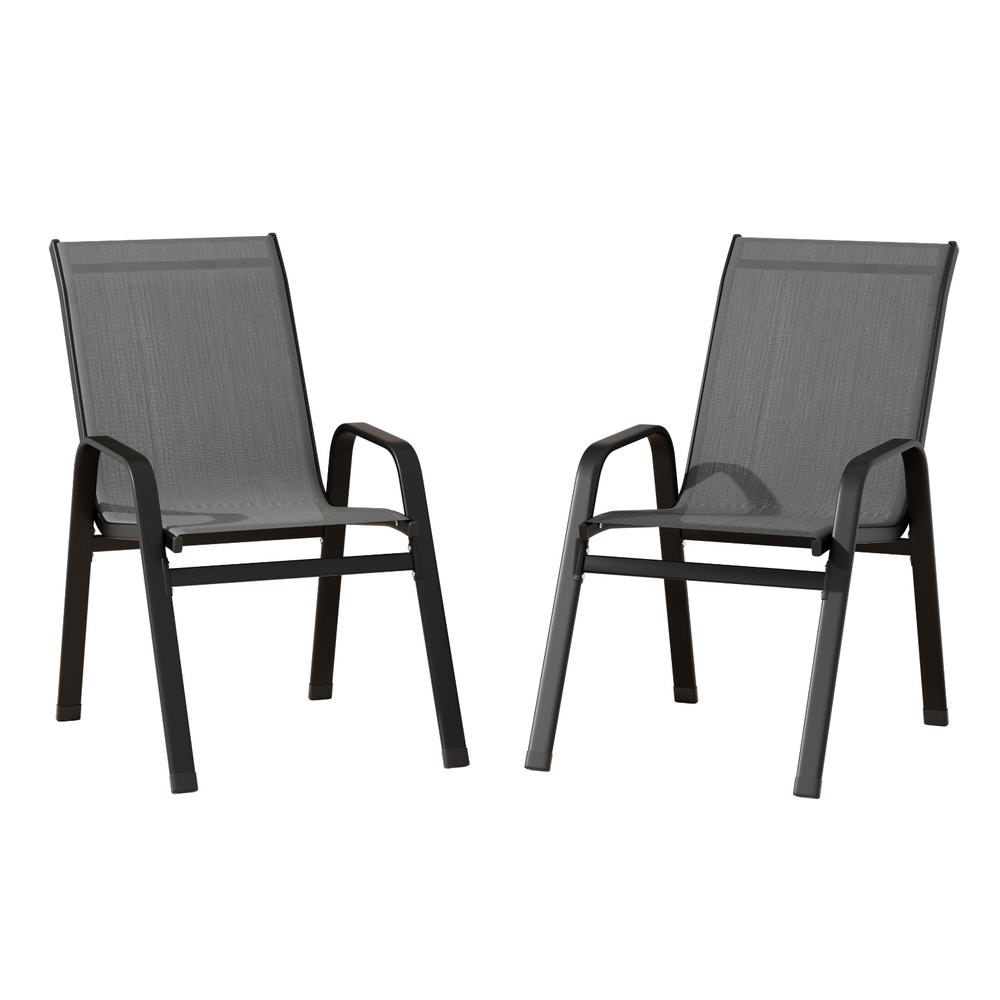 Gardeon 2PC Outdoor Dining Chairs Stackable Lounge Chair Patio Furniture Black - Homecoze