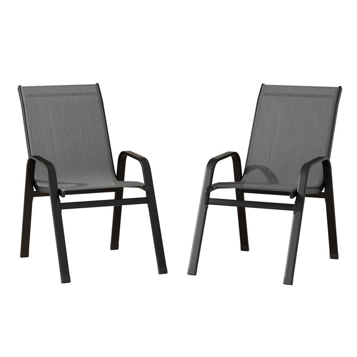 Gardeon 2PC Outdoor Dining Chairs Stackable Lounge Chair Patio Furniture Black - Homecoze