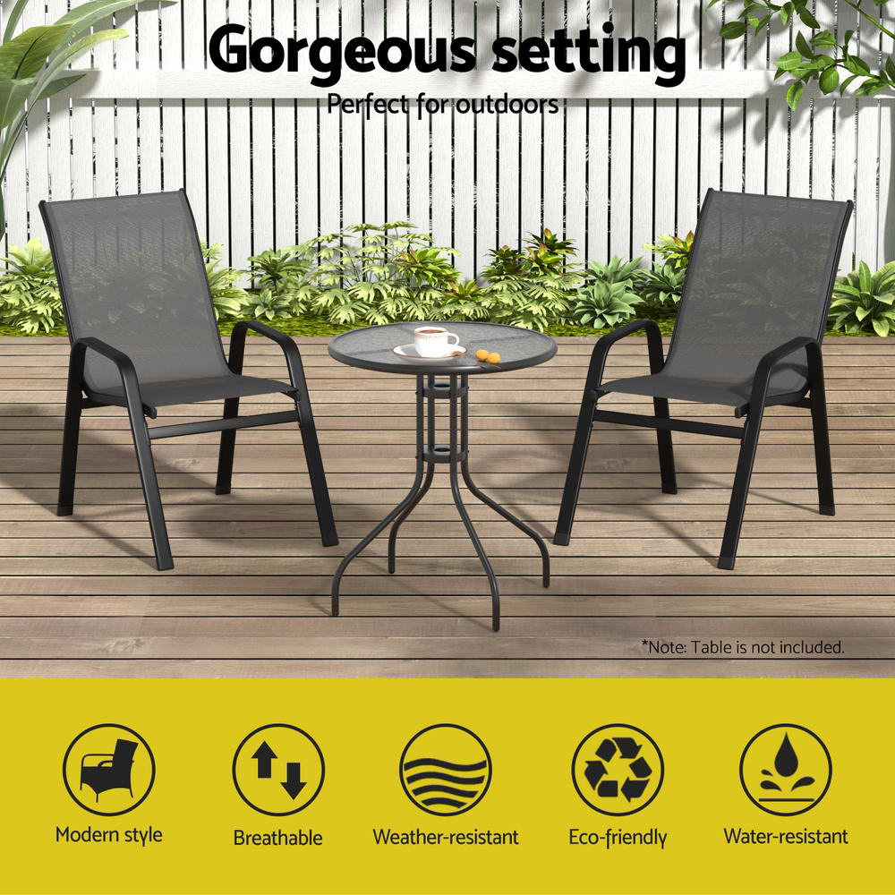 Gardeon 2PC Outdoor Dining Chairs Stackable Lounge Chair Patio Furniture Black - Homecoze
