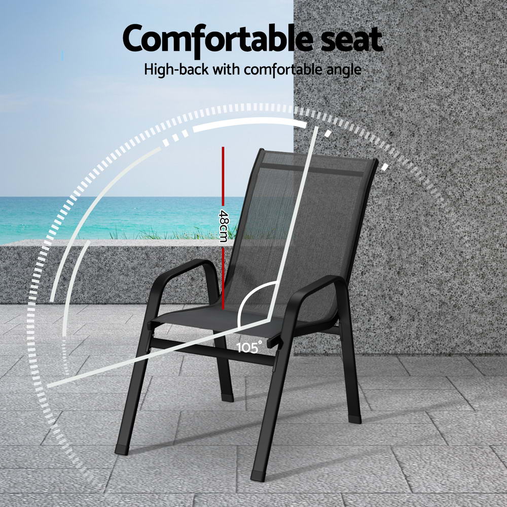 Gardeon 2PC Outdoor Dining Chairs Stackable Lounge Chair Patio Furniture Black - Homecoze