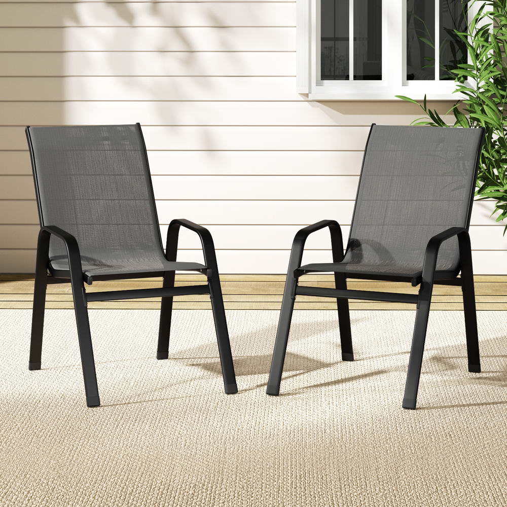 Gardeon 2PC Outdoor Dining Chairs Stackable Lounge Chair Patio Furniture Black - Homecoze