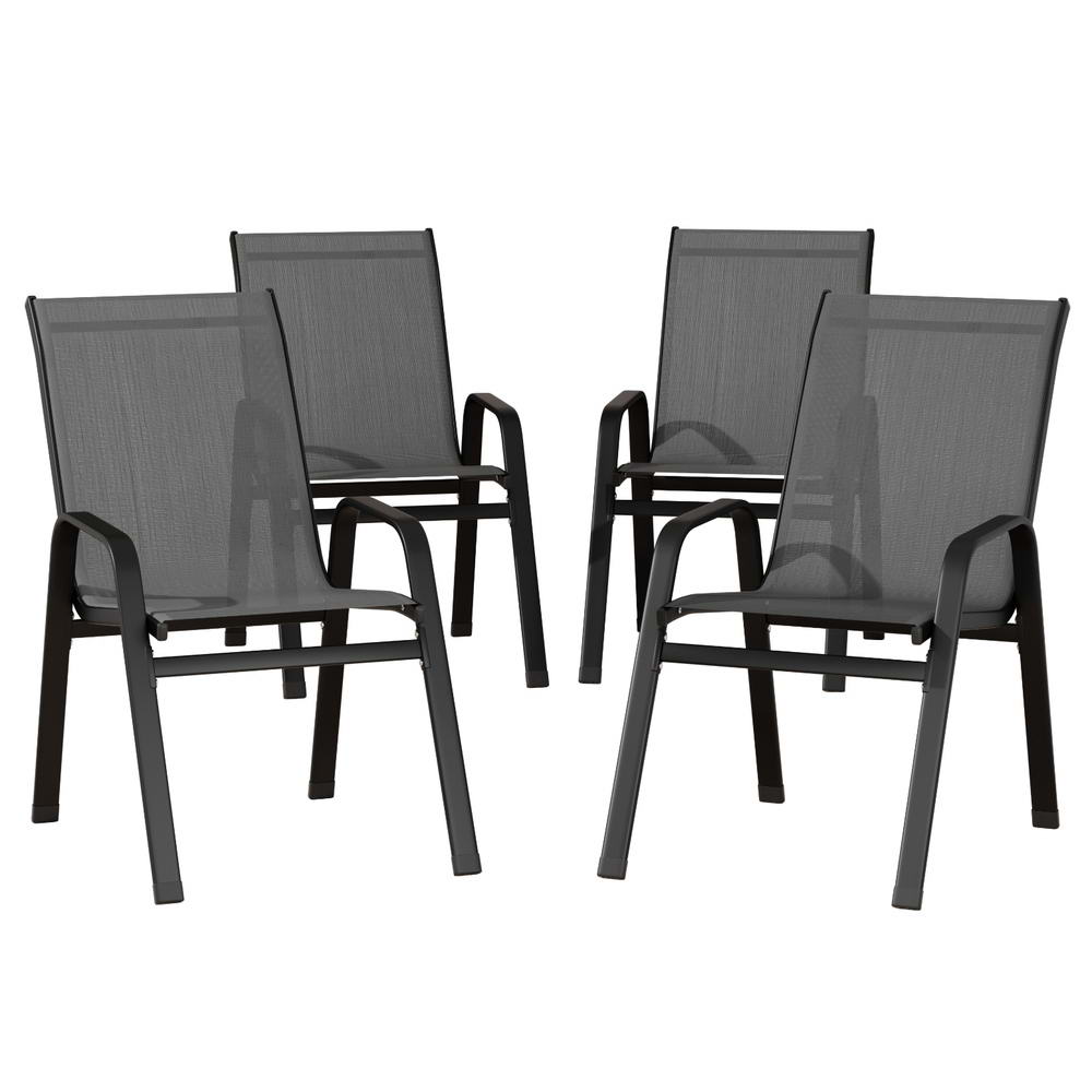 Gardeon 4PC Outdoor Dining Chairs Stackable Lounge Chair Patio Furniture Black - Homecoze