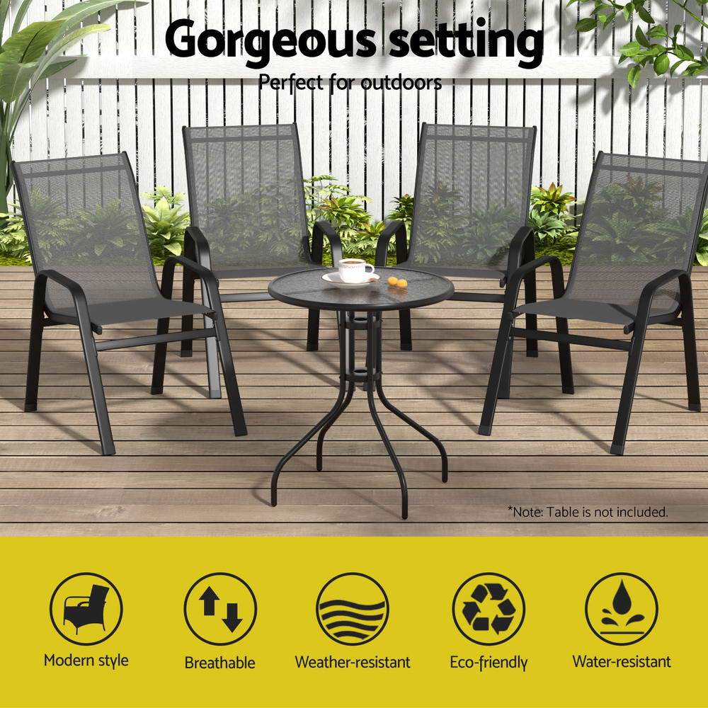 Gardeon 4PC Outdoor Dining Chairs Stackable Lounge Chair Patio Furniture Black - Homecoze