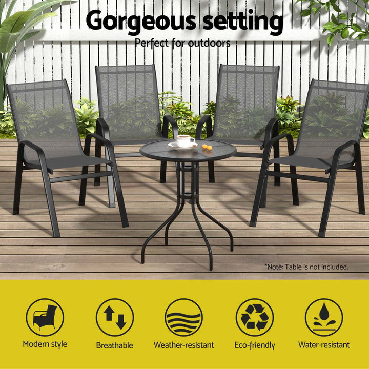 Gardeon 4PC Outdoor Dining Chairs Stackable Lounge Chair Patio Furniture Black - Homecoze