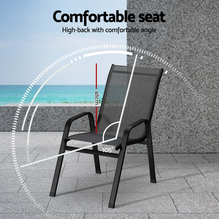 Gardeon 4PC Outdoor Dining Chairs Stackable Lounge Chair Patio Furniture Black - Homecoze