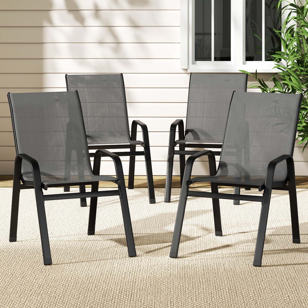 Gardeon 4PC Outdoor Dining Chairs Stackable Lounge Chair Patio Furniture Black - Homecoze
