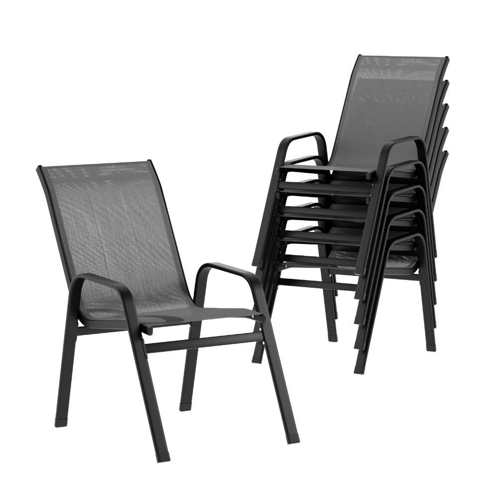 Set of 6 Stackable Outdoor Chairs - Black & Grey - Homecoze