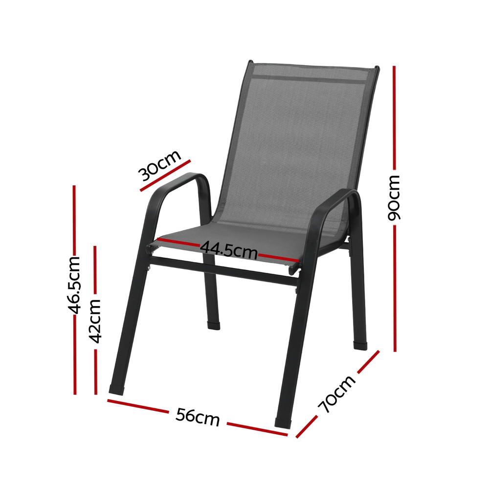 Set of 6 Stackable Outdoor Chairs - Black & Grey - Homecoze
