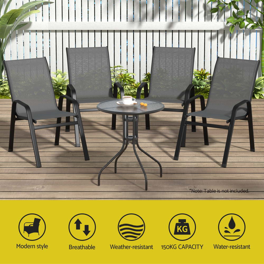 Set of 6 Stackable Outdoor Chairs - Black & Grey - Homecoze