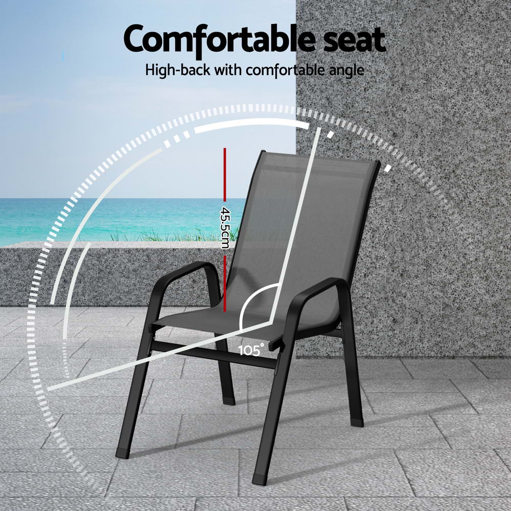 Set of 6 Stackable Outdoor Chairs - Black & Grey - Homecoze
