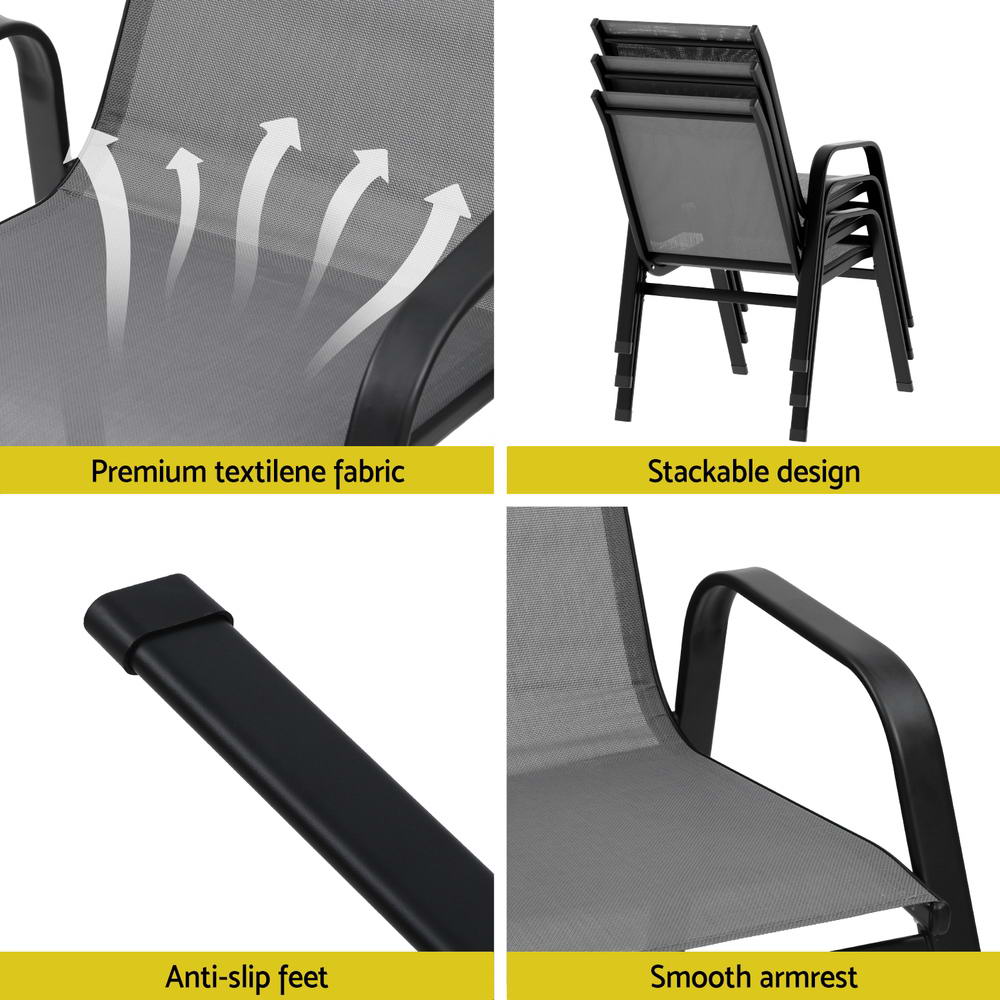 Set of 6 Stackable Outdoor Chairs - Black & Grey - Homecoze