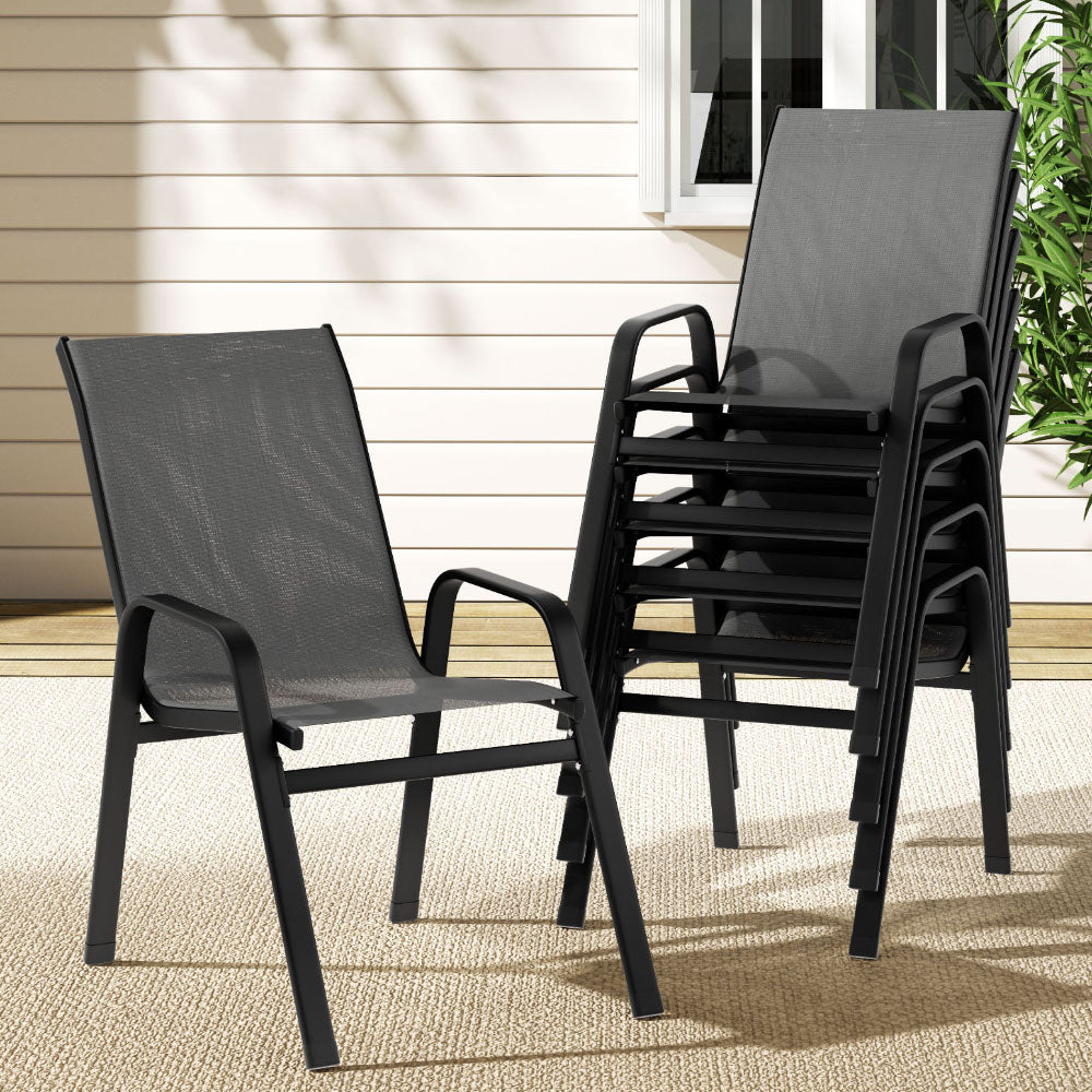 Set of 6 Stackable Outdoor Chairs - Black & Grey - Homecoze