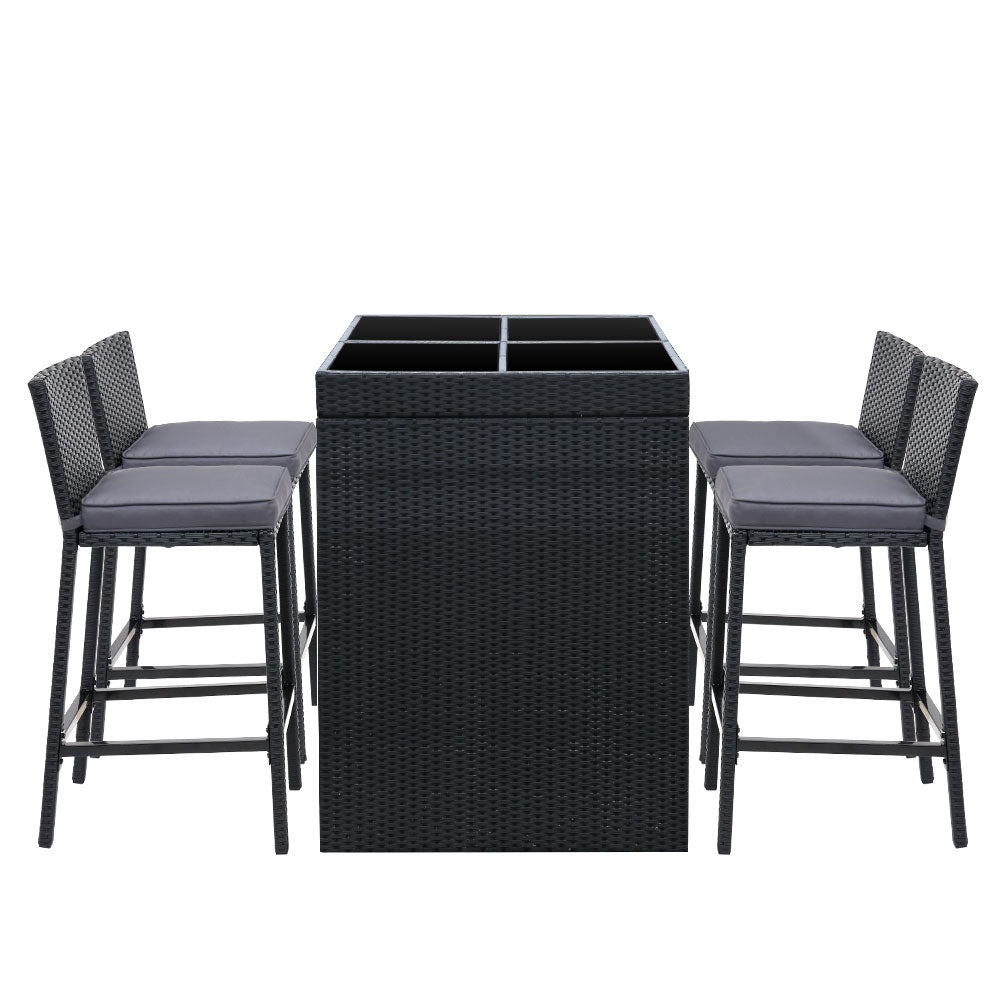 5 PC Outdoor Wicker Bar Table Dining Set - Black - Homecoze