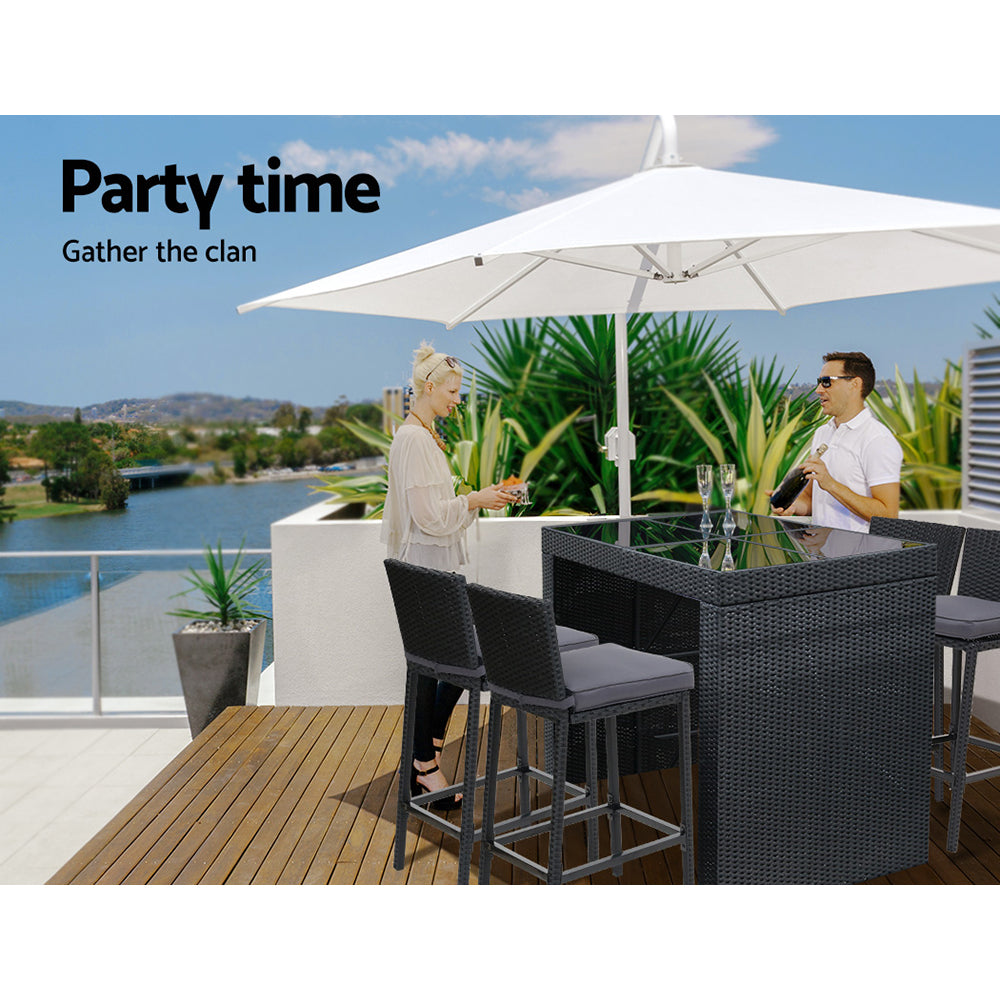 5 PC Outdoor Wicker Bar Table Dining Set - Black - Homecoze
