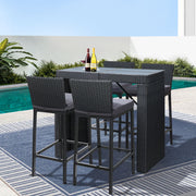 5 PC Outdoor Wicker Bar Table Dining Set - Black - Homecoze