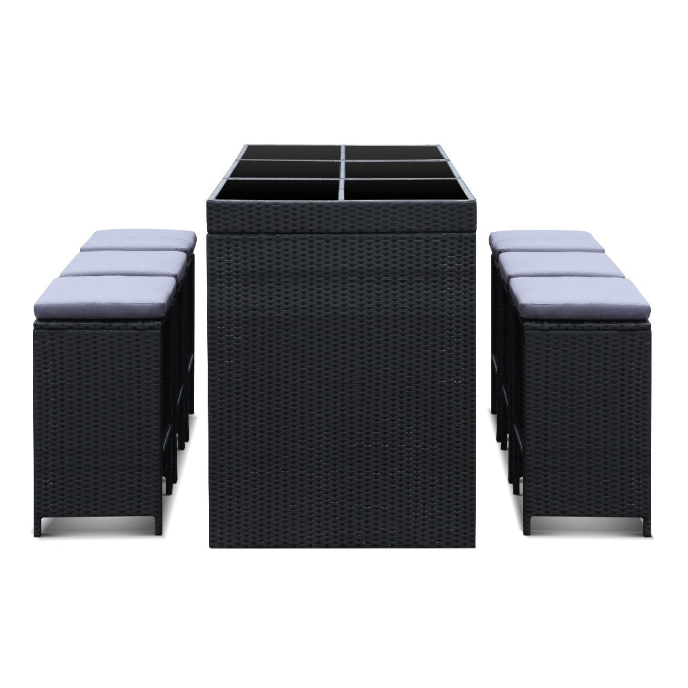 7 PC Outdoor Wicker Bar Table Dining Set - Black - Homecoze