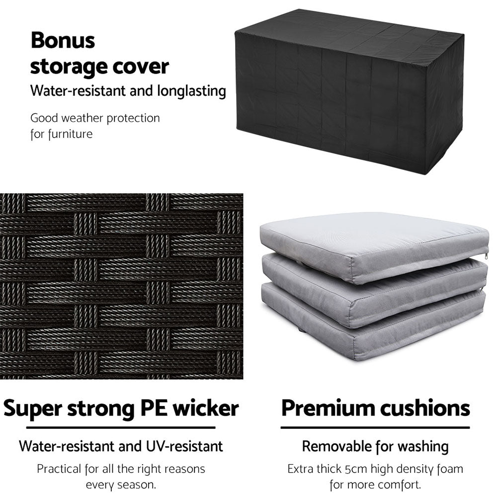 7 PC Outdoor Wicker Bar Table Dining Set - Black - Homecoze