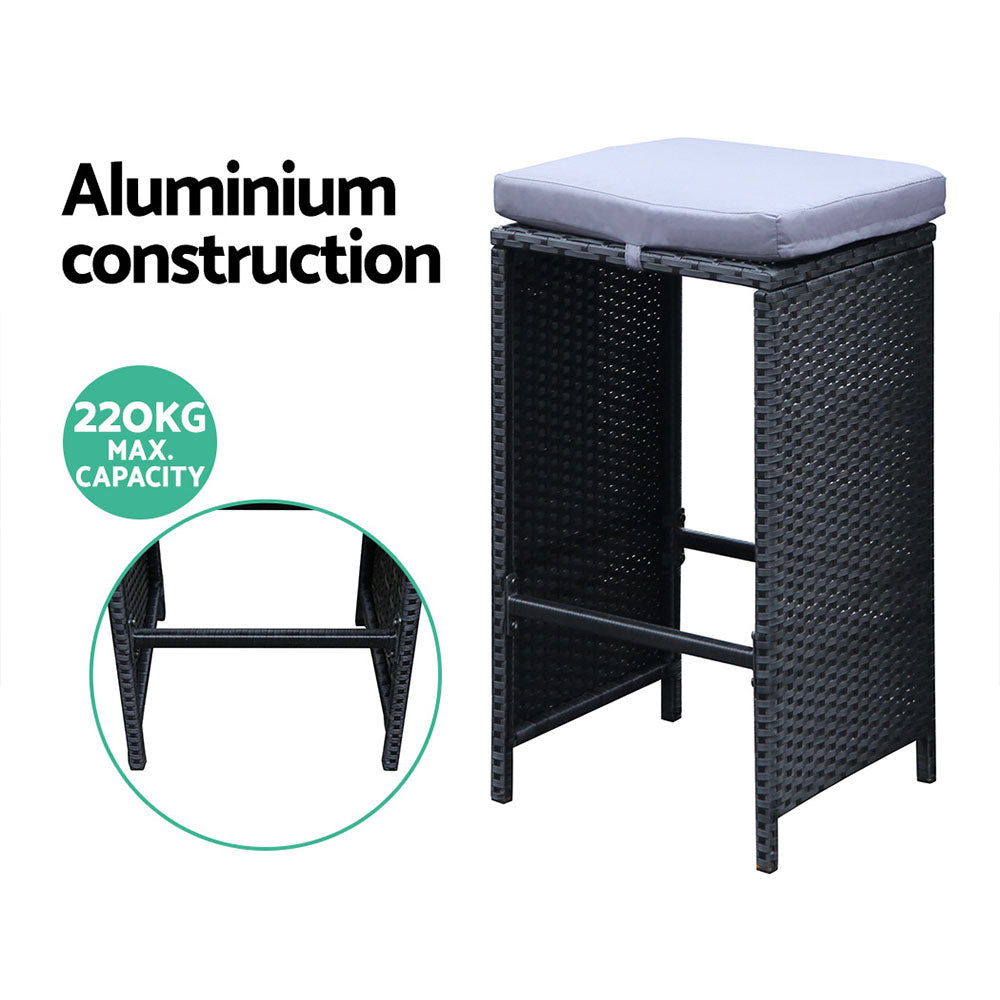 7 PC Outdoor Wicker Bar Table Dining Set - Black - Homecoze