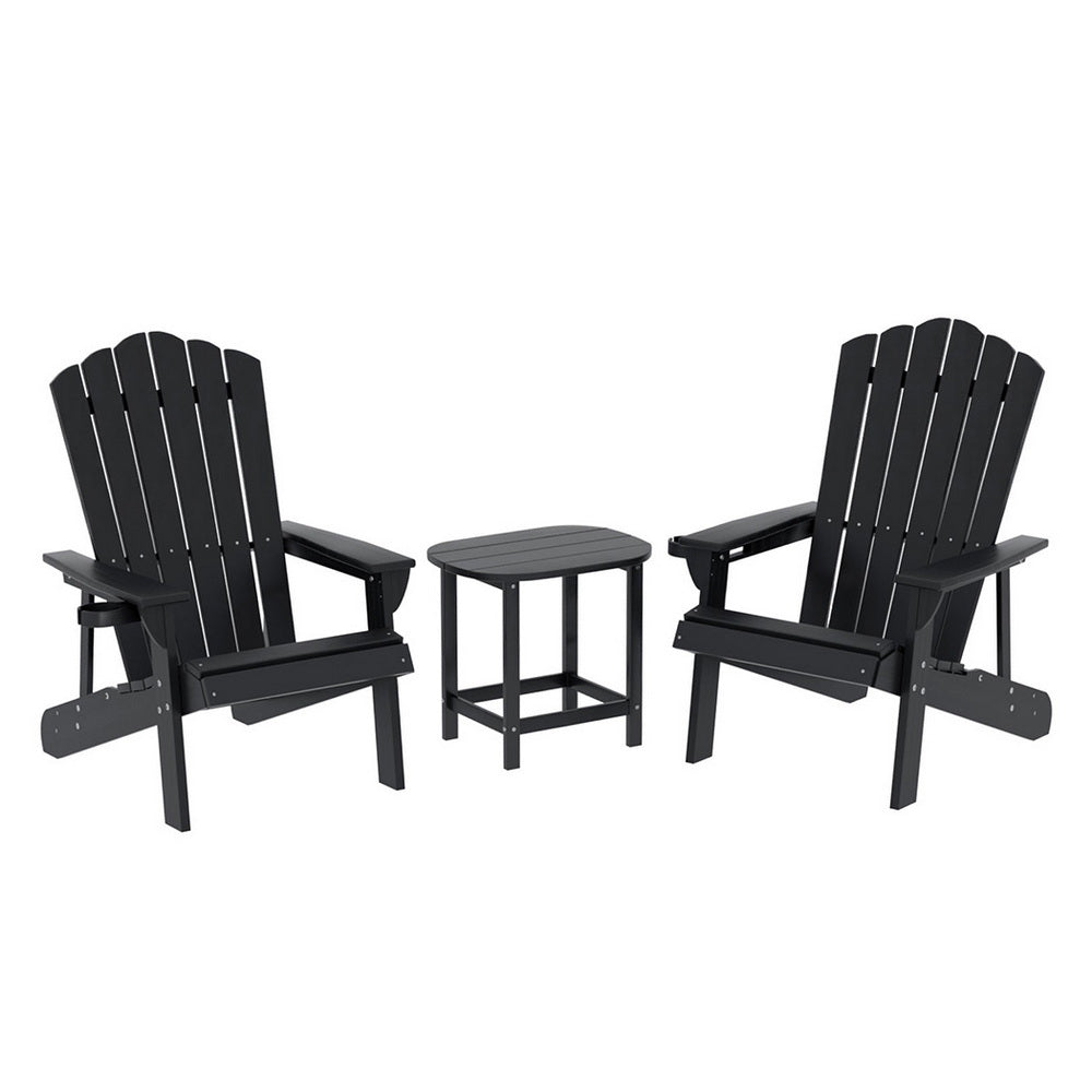 Gardeon Outdoor Table and Chairs HDPE Adirondack Beach Chair Sun Lounge Patio Furniture Garden Black - Homecoze