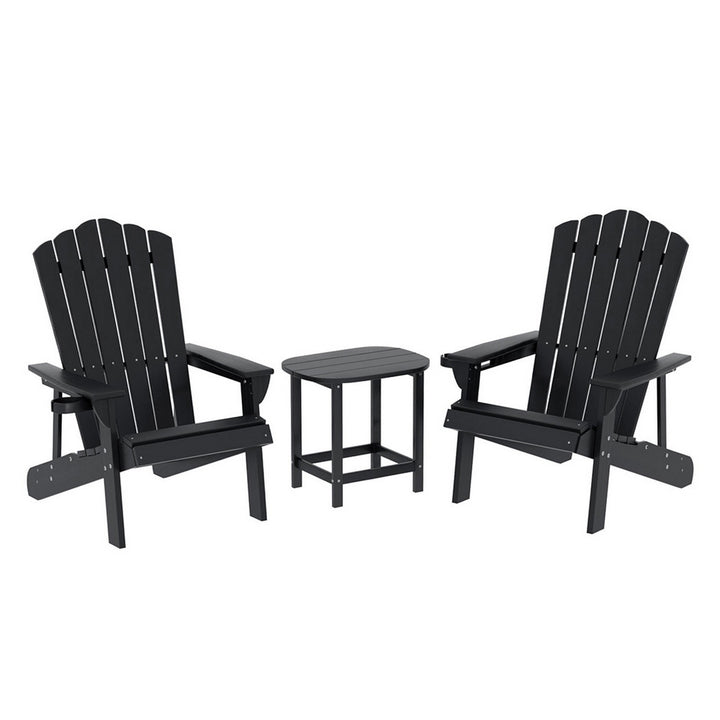 Gardeon Outdoor Table and Chairs HDPE Adirondack Beach Chair Sun Lounge Patio Furniture Garden Black - Homecoze