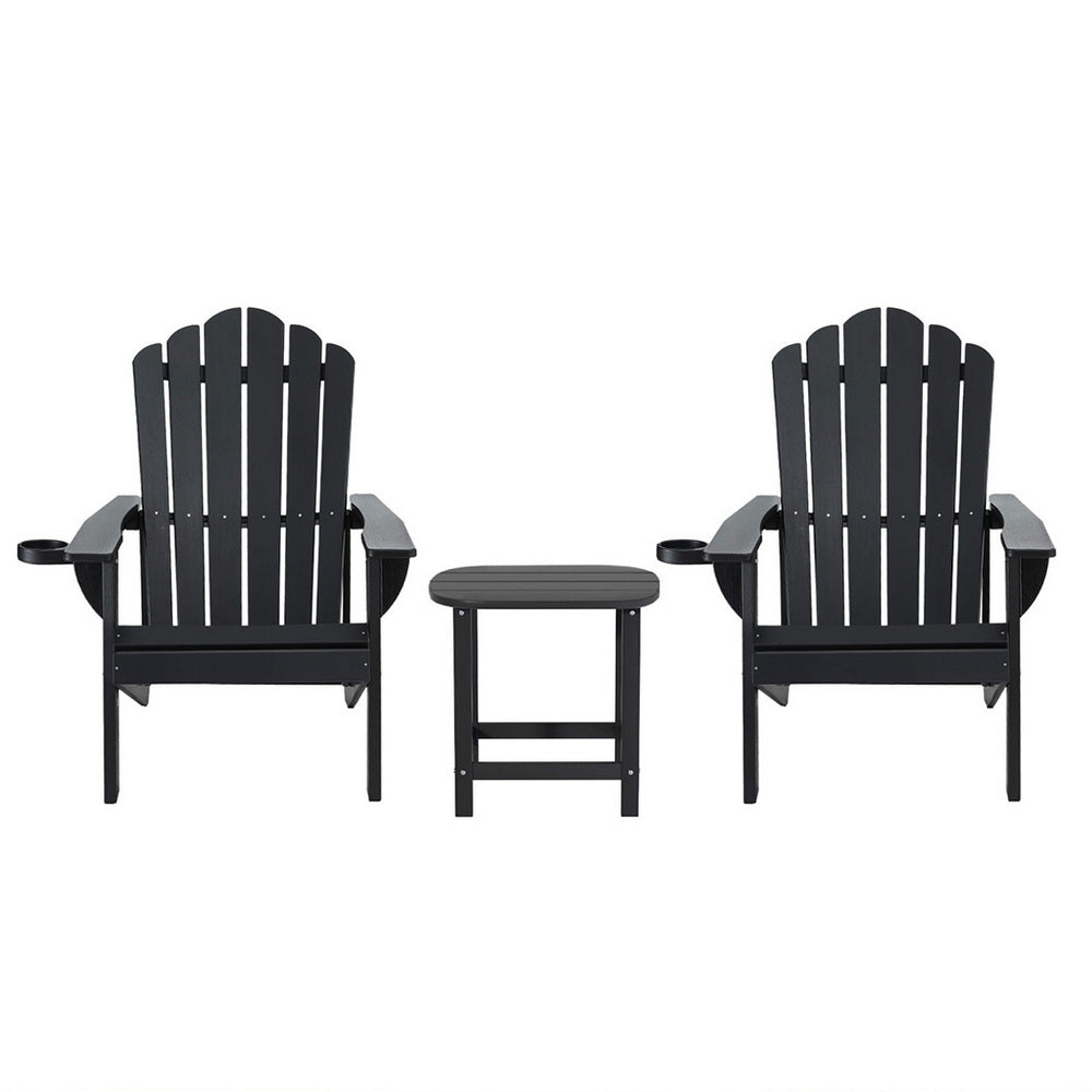 Gardeon Outdoor Table and Chairs HDPE Adirondack Beach Chair Sun Lounge Patio Furniture Garden Black - Homecoze