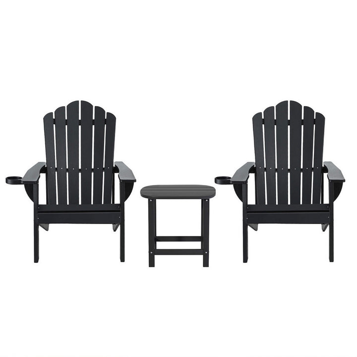 Gardeon Outdoor Table and Chairs HDPE Adirondack Beach Chair Sun Lounge Patio Furniture Garden Black - Homecoze