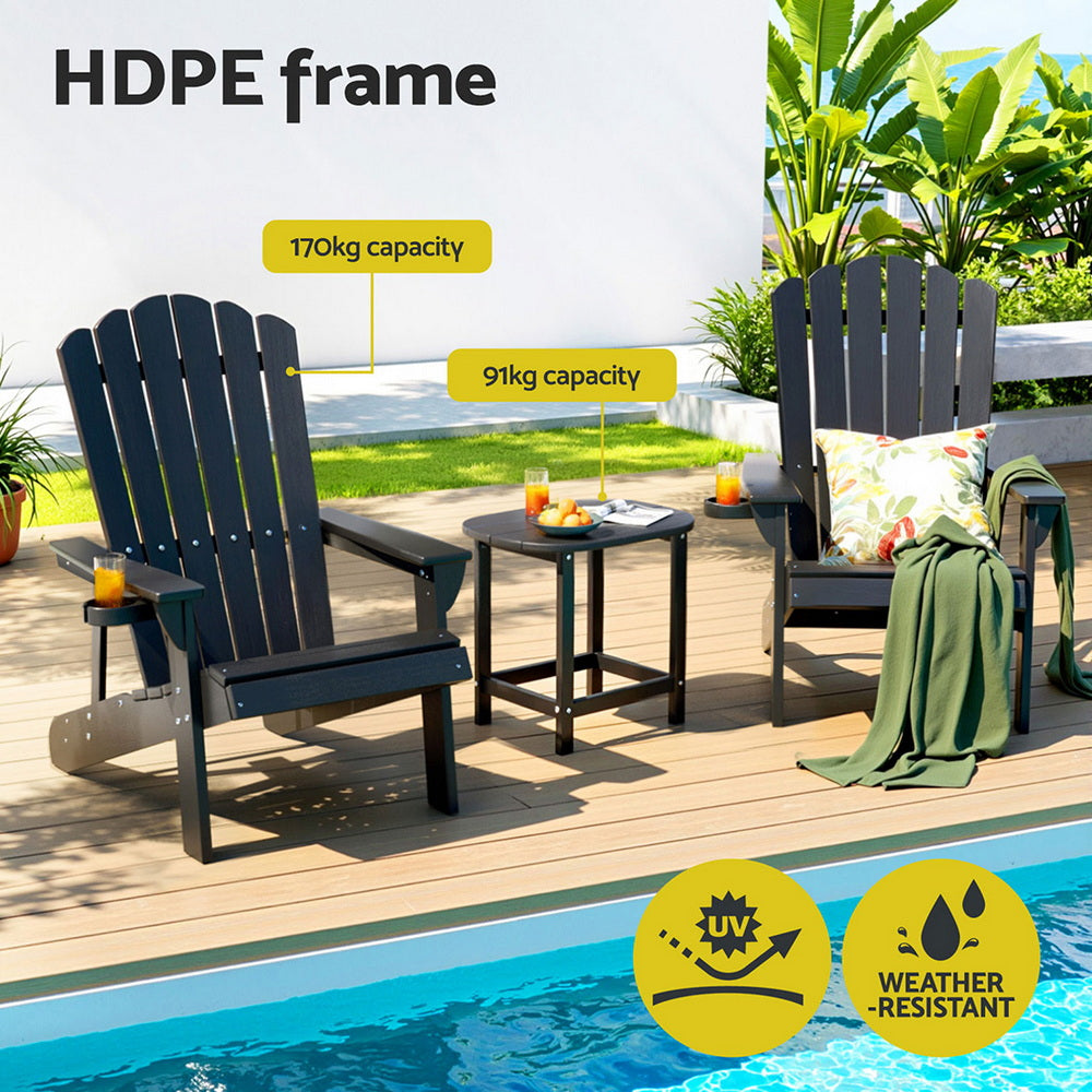 Gardeon Outdoor Table and Chairs HDPE Adirondack Beach Chair Sun Lounge Patio Furniture Garden Black - Homecoze