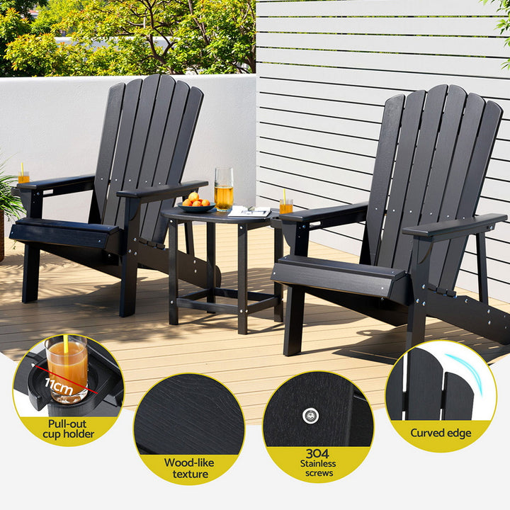 Gardeon Outdoor Table and Chairs HDPE Adirondack Beach Chair Sun Lounge Patio Furniture Garden Black - Homecoze