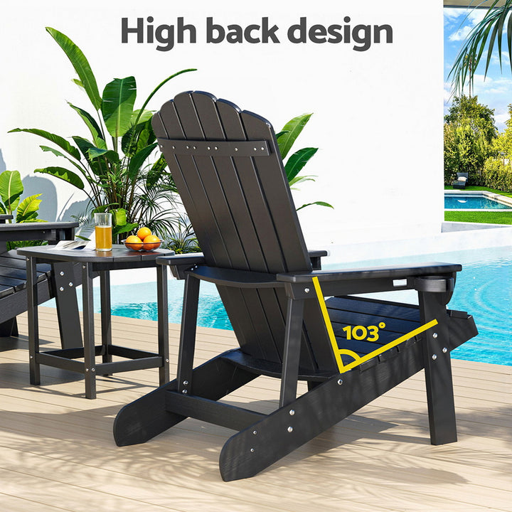 Gardeon Outdoor Table and Chairs HDPE Adirondack Beach Chair Sun Lounge Patio Furniture Garden Black - Homecoze