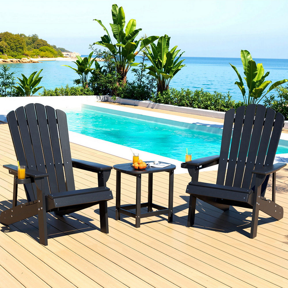 Gardeon Outdoor Table and Chairs HDPE Adirondack Beach Chair Sun Lounge Patio Furniture Garden Black - Homecoze
