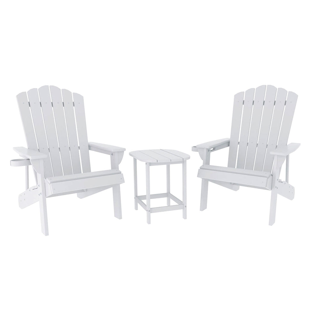 Gardeon Outdoor Table and Chairs HDPE Adirondack Beach Chair Sun Lounge Patio Furniture Garden White - Homecoze