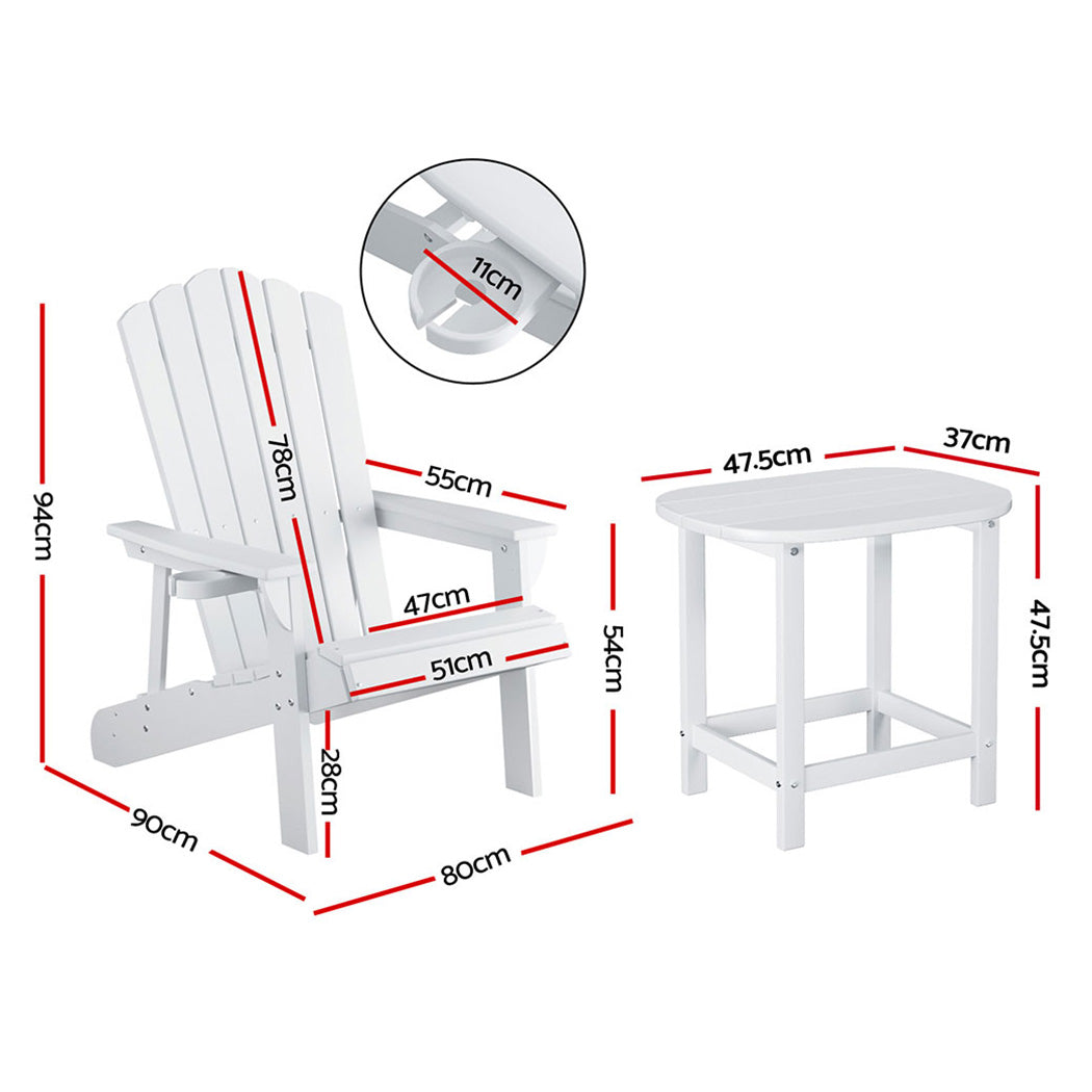 Gardeon Outdoor Table and Chairs HDPE Adirondack Beach Chair Sun Lounge Patio Furniture Garden White - Homecoze