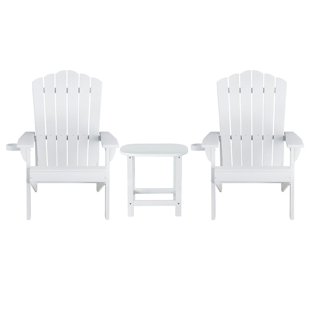 Gardeon Outdoor Table and Chairs HDPE Adirondack Beach Chair Sun Lounge Patio Furniture Garden White - Homecoze