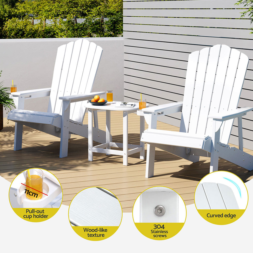 Gardeon Outdoor Table and Chairs HDPE Adirondack Beach Chair Sun Lounge Patio Furniture Garden White - Homecoze