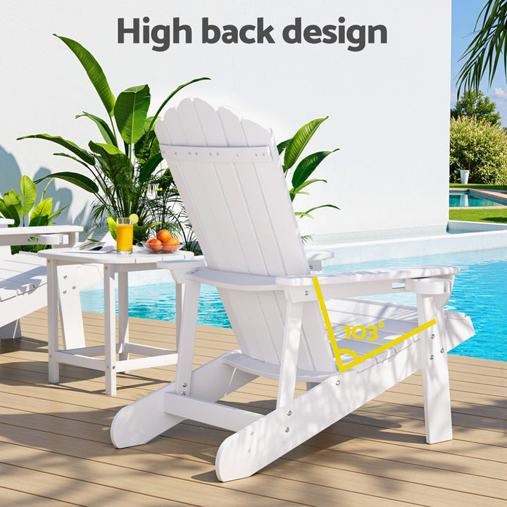 Gardeon Outdoor Table and Chairs HDPE Adirondack Beach Chair Sun Lounge Patio Furniture Garden White - Homecoze