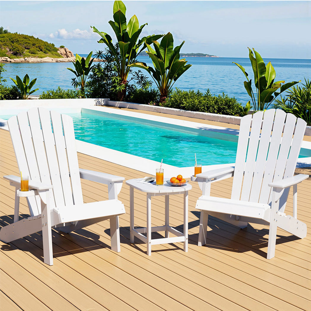 Gardeon Outdoor Table and Chairs HDPE Adirondack Beach Chair Sun Lounge Patio Furniture Garden White - Homecoze