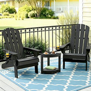 3PC Folding Adirondack Outdoor Chair & Side Table Set – Black