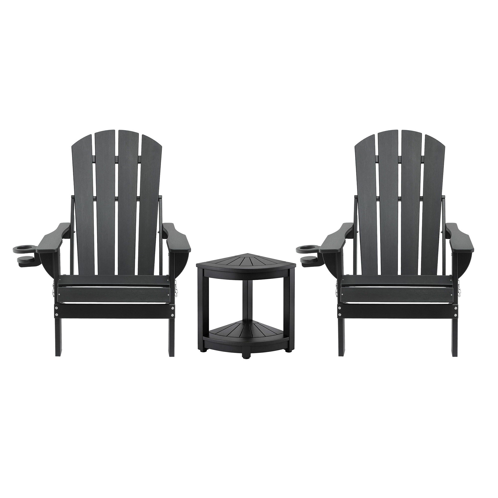 3PC Folding Adirondack Outdoor Chair & Side Table Set – Black