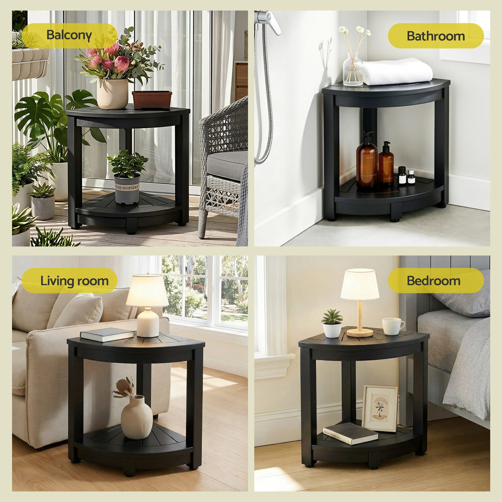 3PC Folding Adirondack Outdoor Chair & Side Table Set – Black