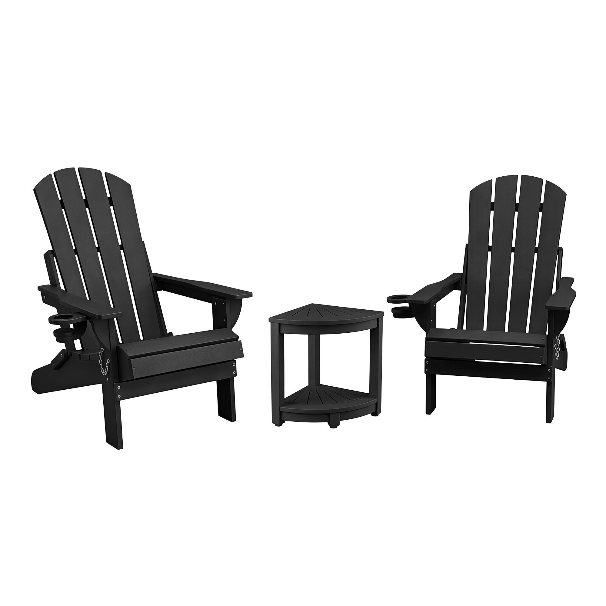 3PC Folding Adirondack Outdoor Chair & Side Table Set – Black