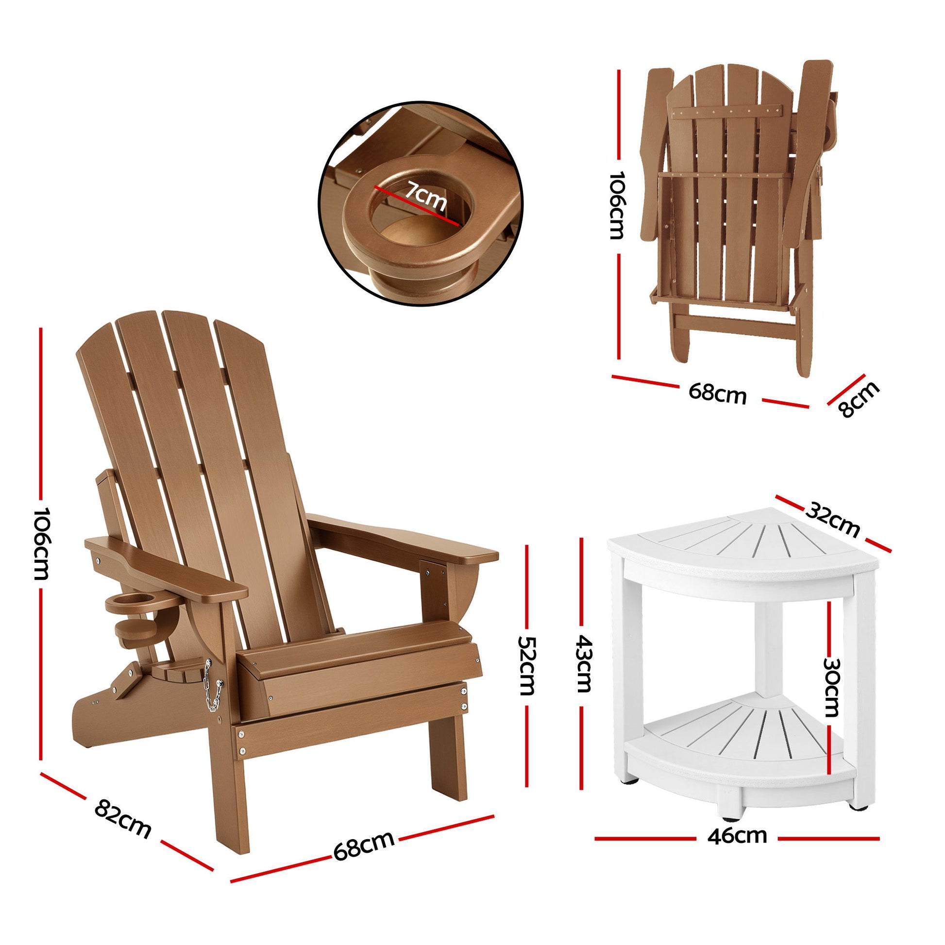 Gardeon Outdoor Table and Chairs HDPE Folding Adirondack Beach Chair Patio Furniture - Homecoze